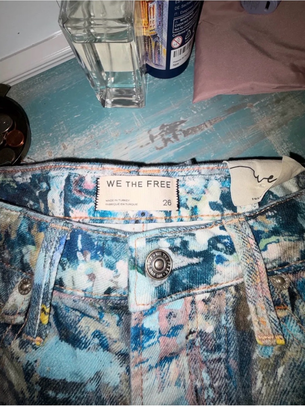 We The Free Painted Floral Jeans in Blue, Pink & Cream - Picture 3 of 5